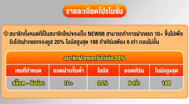 โบนัสสูงสุด 188 บาท ทำเทิร์นน้อย ถอนง่าย สร้างโอกาสชนะทันที